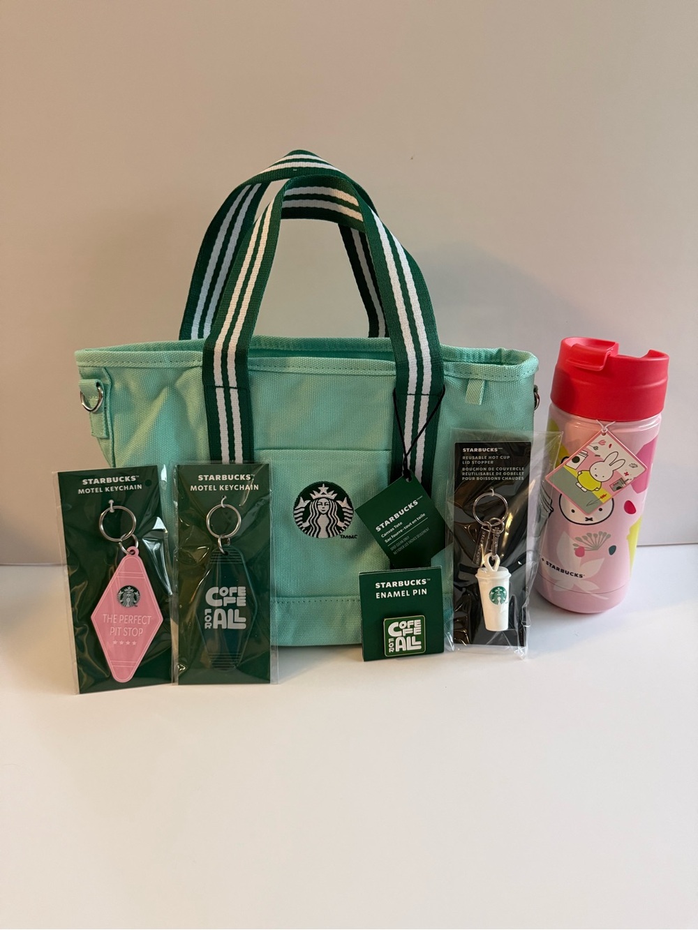 Starbucks Mint Green Tote and miffy xStarbucks Tumbler - Bundle